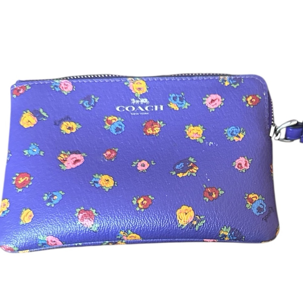 Coach Corner Zip Mini Vintage Rose Wristlet Pouch (Purple Multi) - NWOT
